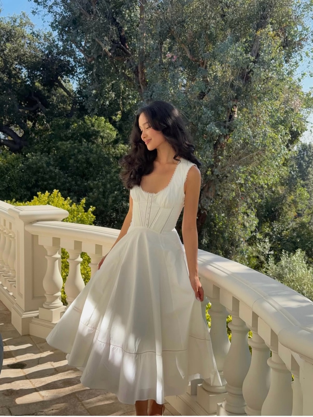 House of CB Solana White Cotton Waist Cinch Midi Sundress